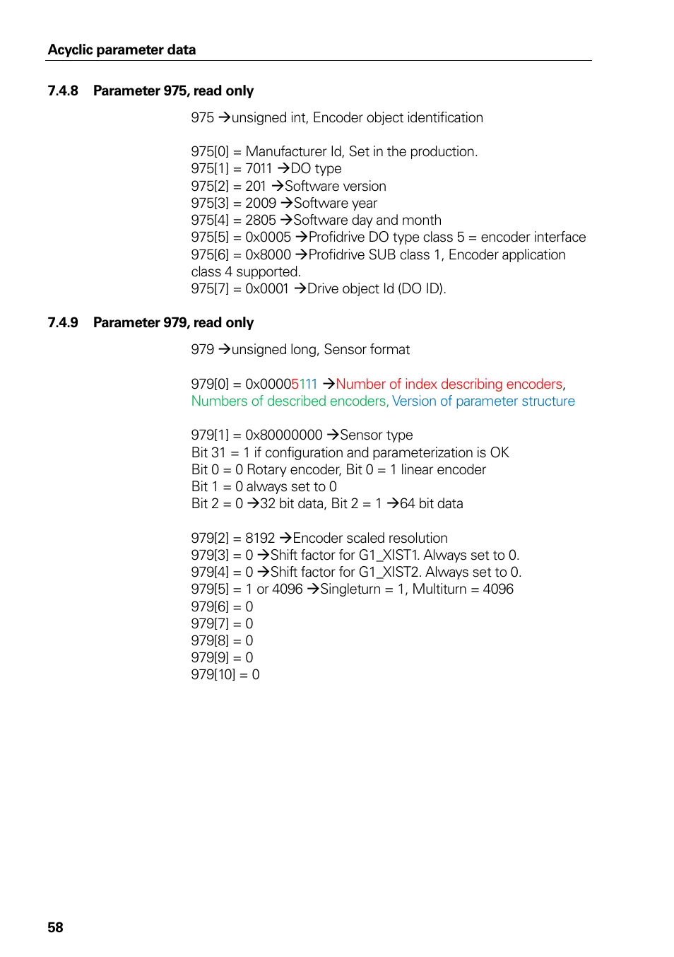 8 parameter 975, read only, 9 parameter 979, read only, Parameter 975, read only | Parameter 979, read only | HEIDENHAIN PROFIBUS-DP (DPV2) User Manual | Page 58 / 93