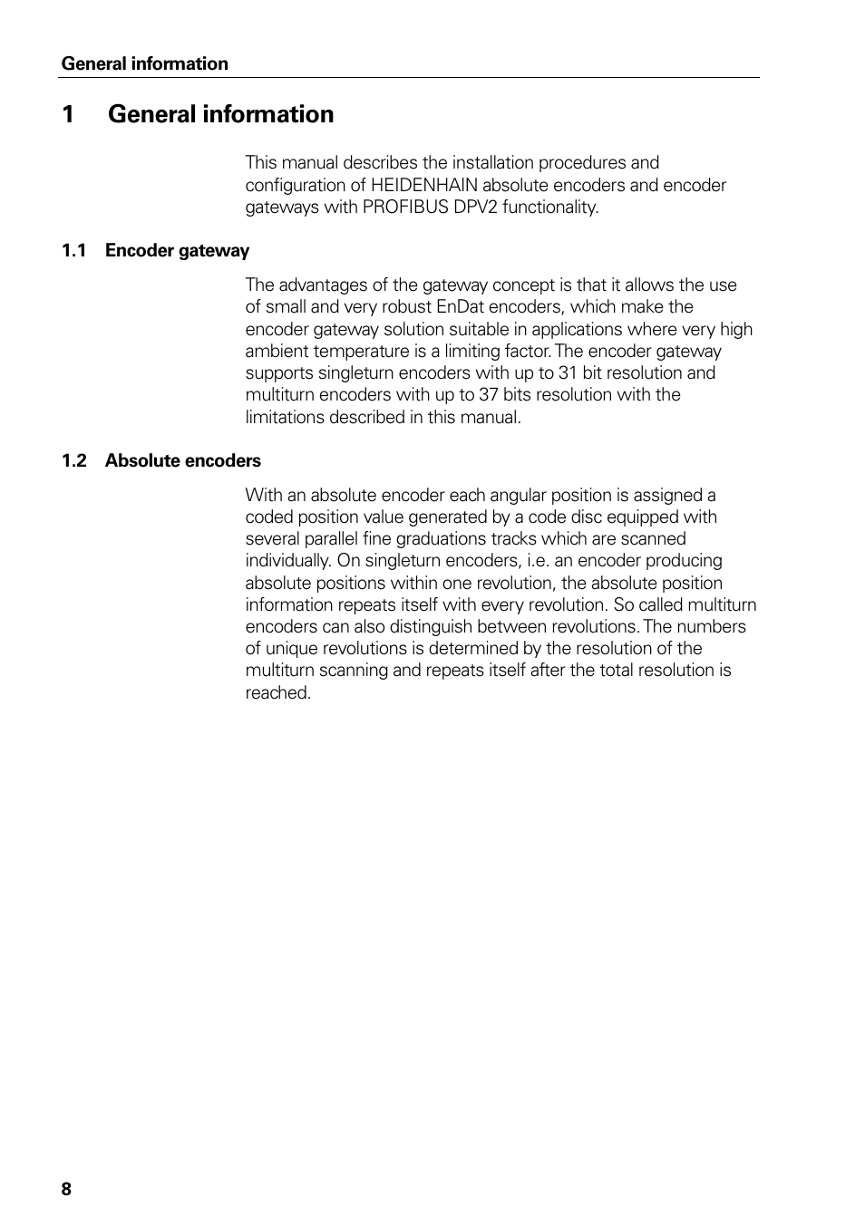 1 general information, 1 encoder gateway, 2 absolute encoders | General information, Encoder gateway, Absolute encoders | HEIDENHAIN PROFIBUS-DP (DPV2) User Manual | Page 8 / 93