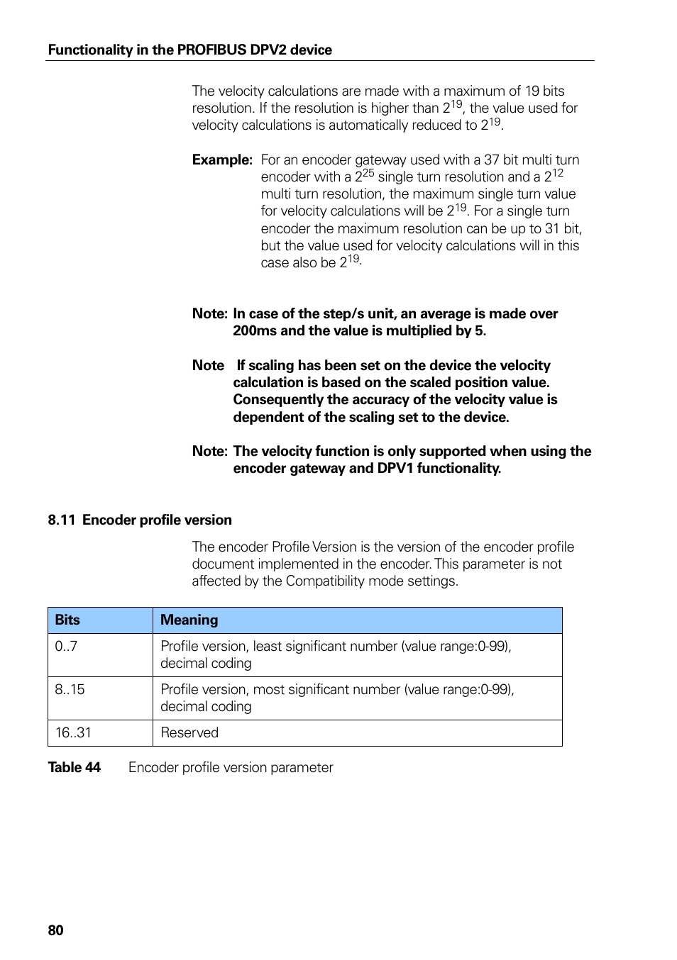 11 encoder profile version, Encoder profile version, Table 44 | Encoder profile version parameter | HEIDENHAIN PROFIBUS-DP (DPV2) User Manual | Page 80 / 93
