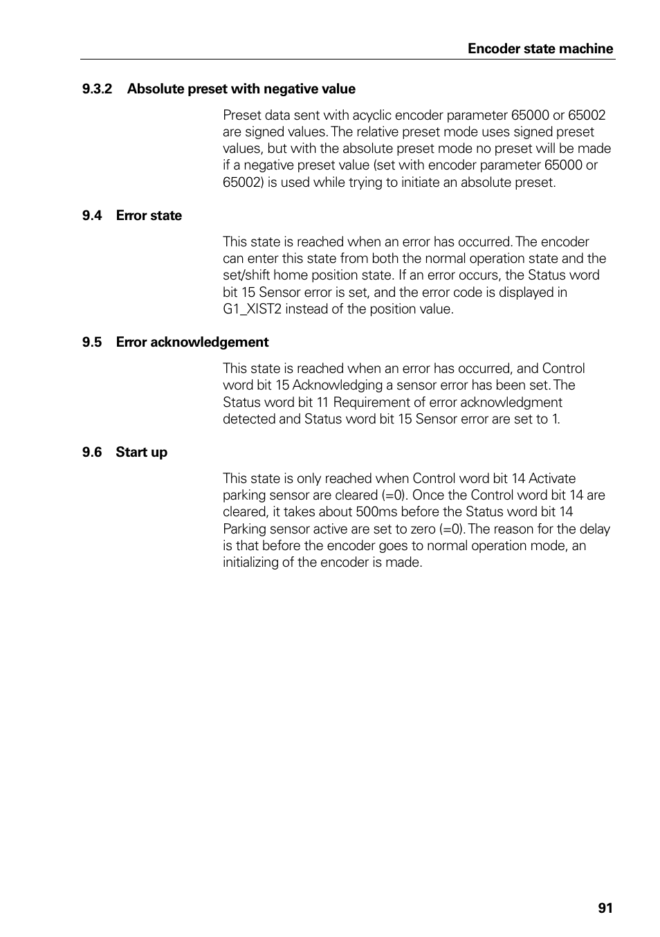 2 absolute preset with negative value, 4 error state, 5 error acknowledgement | 6 start up, Absolute preset with negative value, Error state, Error acknowledgement, Start up | HEIDENHAIN PROFIBUS-DP (DPV2) User Manual | Page 91 / 93