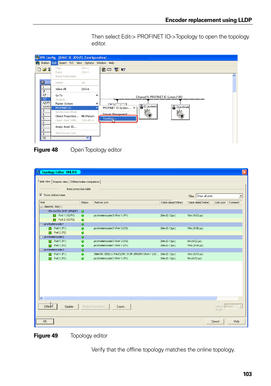 48 open topology editor, 49 topology editor, Figure 48 | Open topology editor, Figure 49, Topology editor | HEIDENHAIN PROFINET User Manual | Page 103 / 110