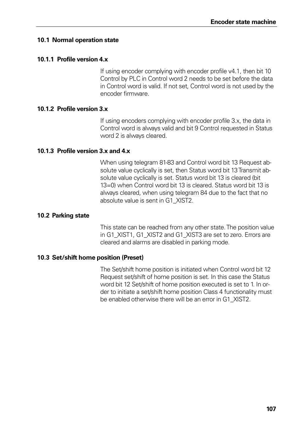 1 normal operation state, 1 profile version 4.x, 2 profile version 3.x | 3 profile version 3.x and 4.x, 2 parking state, 3 set/shift home position (preset), Normal operation state, Profile version 4.x, Profile version 3.x, Profile version 3.x and 4.x | HEIDENHAIN PROFINET User Manual | Page 107 / 110