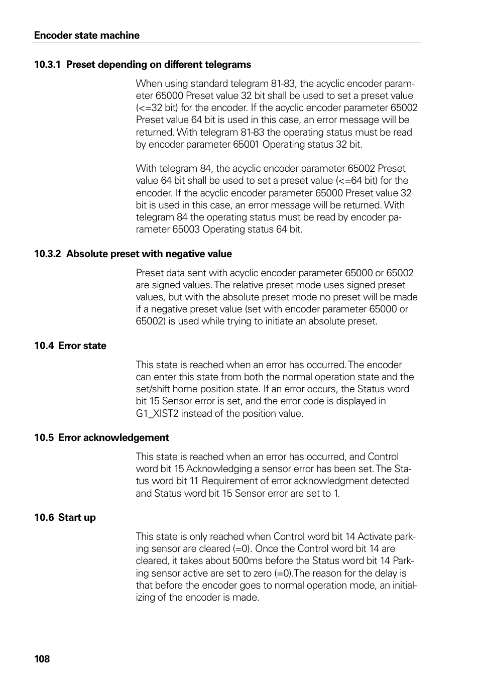 1 preset depending on different telegrams, 2 absolute preset with negative value, 4 error state | 5 error acknowledgement, 6 start up, Preset depending on different telegrams, Absolute preset with negative value, Error state, Error acknowledgement, Start up | HEIDENHAIN PROFINET User Manual | Page 108 / 110