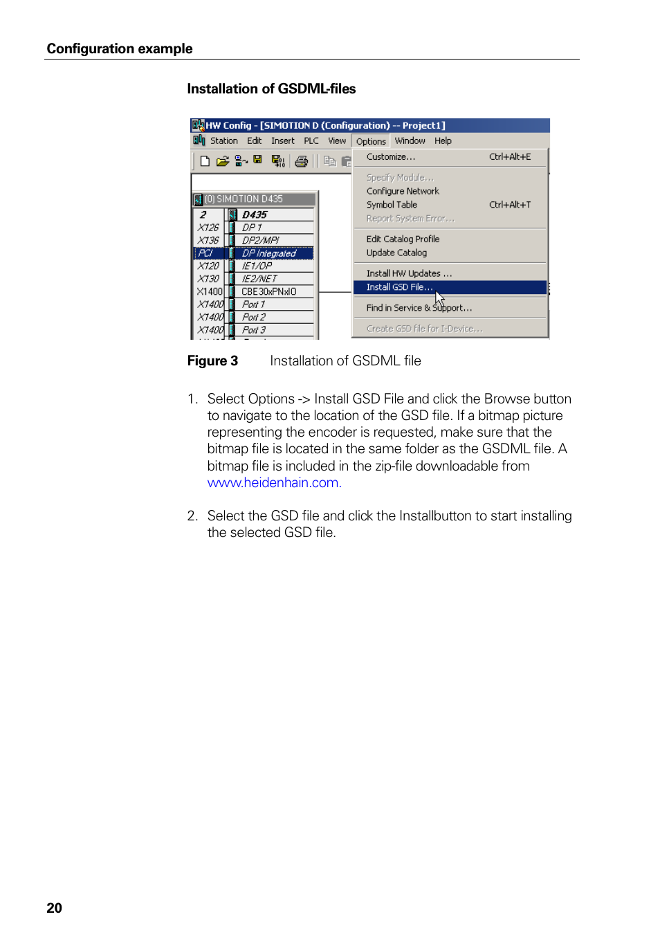 Figure 3 installation of gsdml file, Figure 3, Installation of gsdml file | HEIDENHAIN PROFINET User Manual | Page 20 / 110