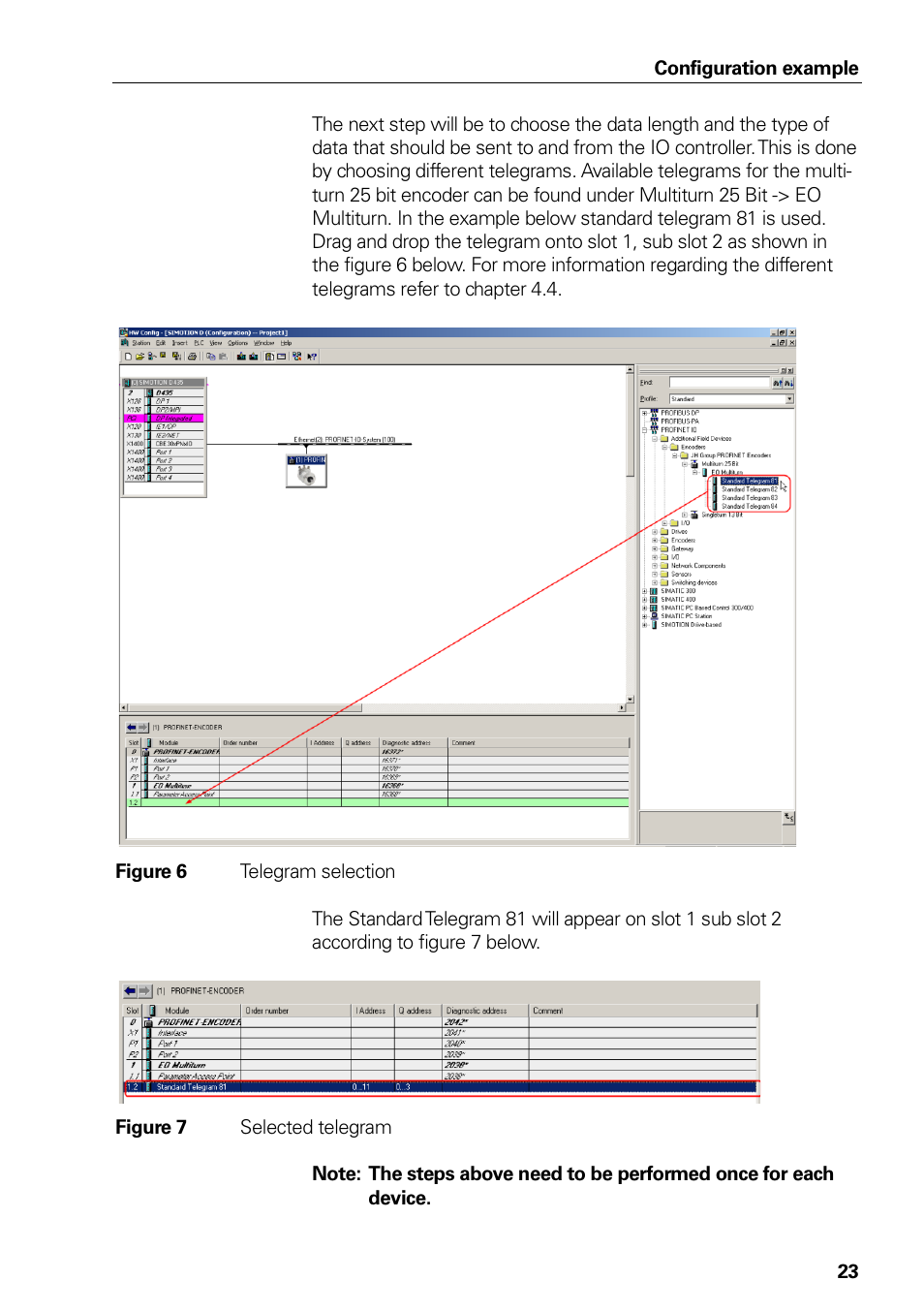 Figure 5 example of connected encoder, Figure 6 telegram selection, Figure 7 selected telegram | Figure 6, Telegram selection, Figure 7, Selected telegram | HEIDENHAIN PROFINET User Manual | Page 23 / 110