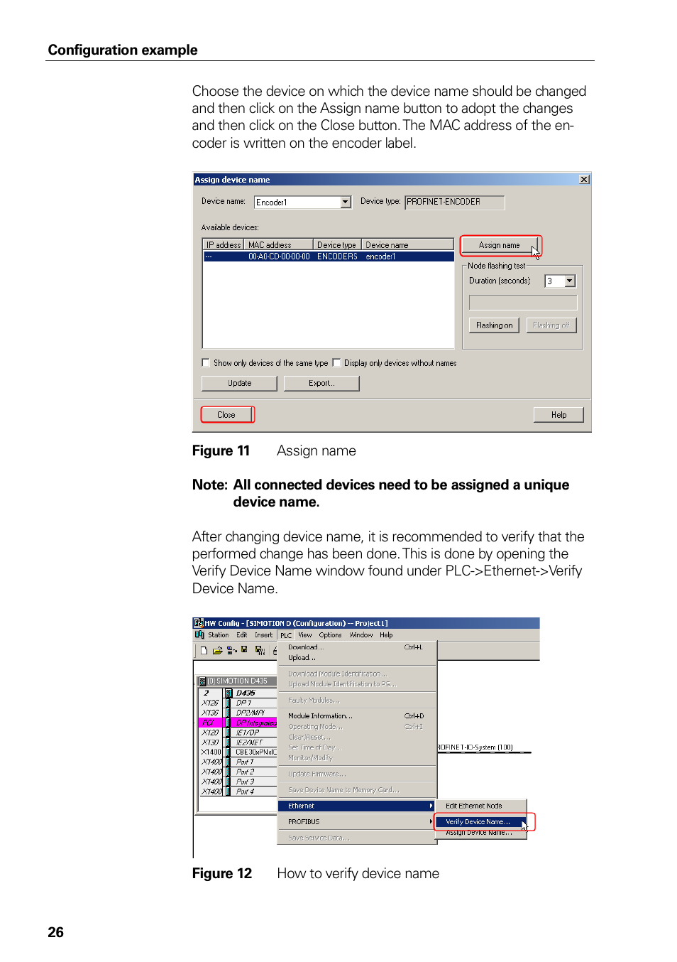 Figure 10 assign device name, Figure 11 assign name, Figure 12 how to verify device name | Figure 11, Assign name, Figure 12, How to verify device name | HEIDENHAIN PROFINET User Manual | Page 26 / 110