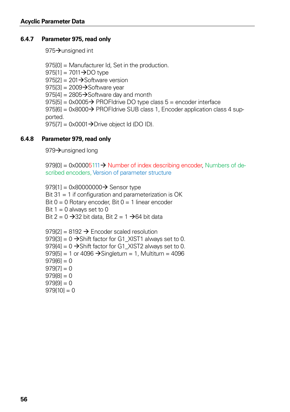 7 parameter 975, read only, 8 parameter 979, read only, Parameter 975, read only | Parameter 979, read only | HEIDENHAIN PROFINET User Manual | Page 56 / 110