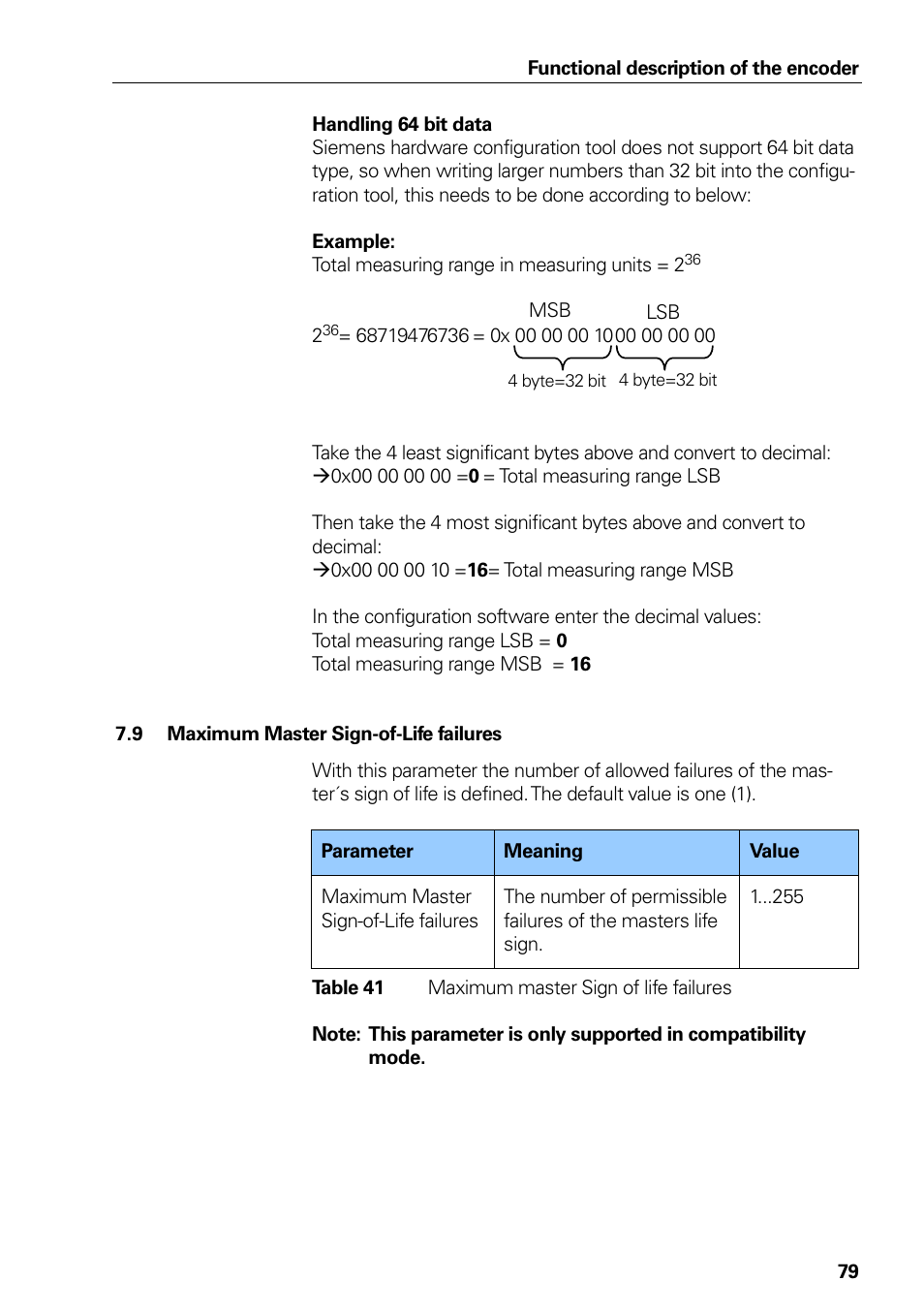 9 maximum master sign-of-life failures, Table 39 maximum master sign of life failures, Maximum master sign-of-life failures | Table 39, Maximum master sign of life failures | HEIDENHAIN PROFINET User Manual | Page 79 / 110
