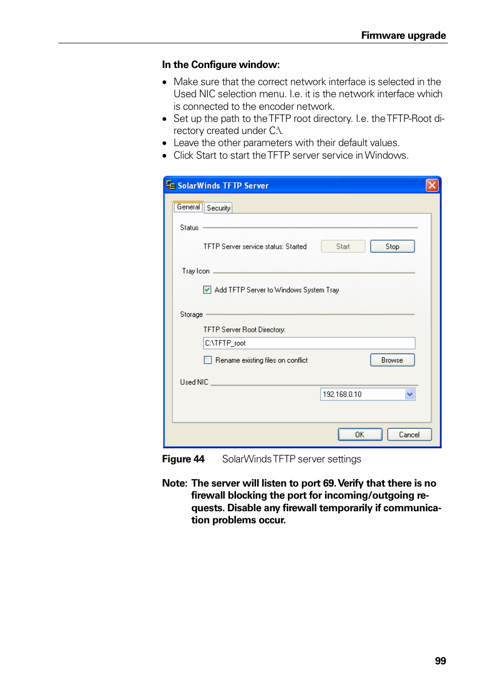 44 solarwinds tftp server settings, Figure 44, Solarwinds tftp server settings | HEIDENHAIN PROFINET User Manual | Page 99 / 110