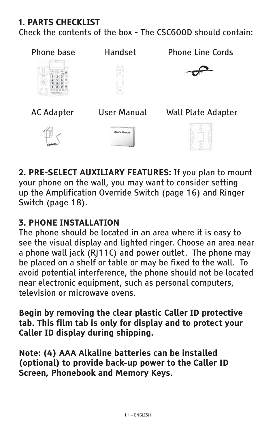 ClearSounds AMPLIFIED FREEDOM PHONE CSC600D User Manual | Page 11 / 138