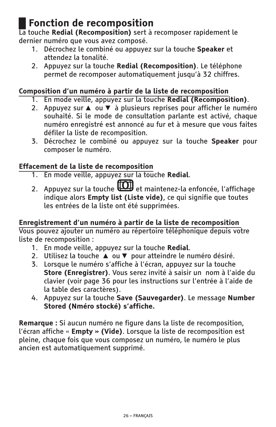 Fonction de recomposition | ClearSounds AMPLIFIED FREEDOM PHONE CSC600D User Manual | Page 118 / 138
