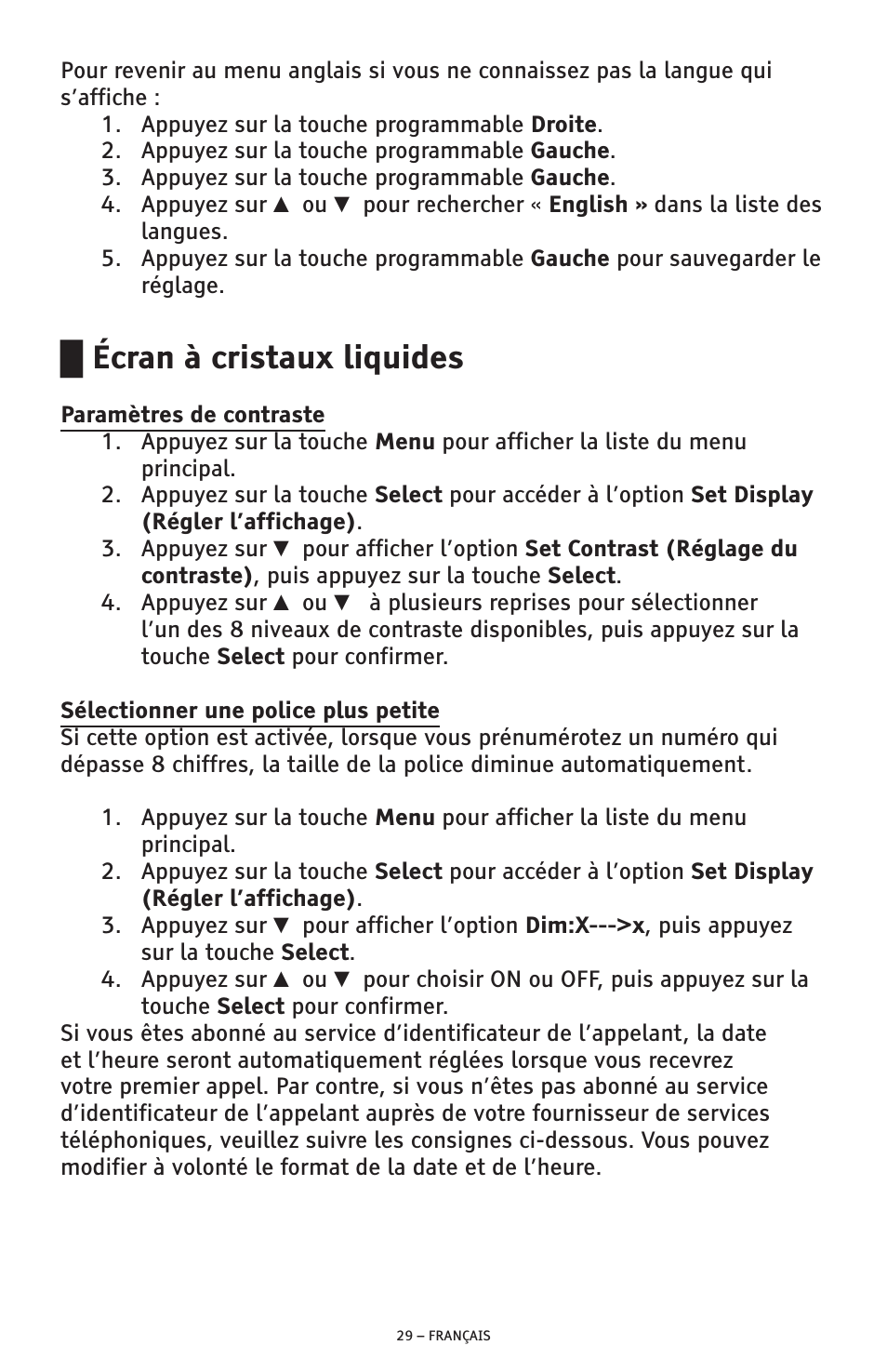 Écran à cristaux liquides | ClearSounds AMPLIFIED FREEDOM PHONE CSC600D User Manual | Page 121 / 138