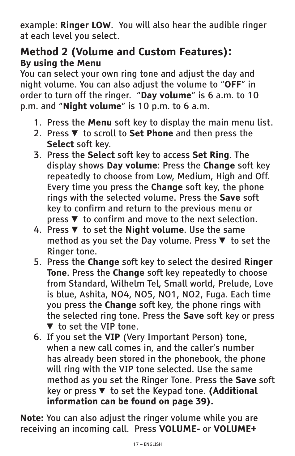 Method 2 (volume and custom features) | ClearSounds AMPLIFIED FREEDOM PHONE CSC600D User Manual | Page 17 / 138