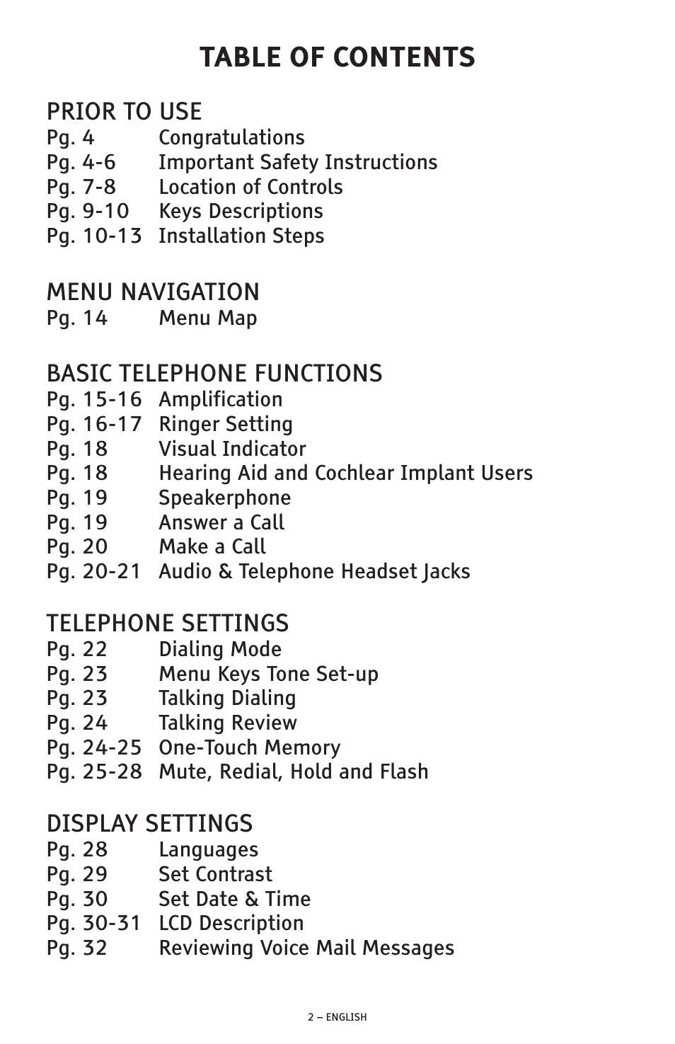 ClearSounds AMPLIFIED FREEDOM PHONE CSC600D User Manual | Page 2 / 138