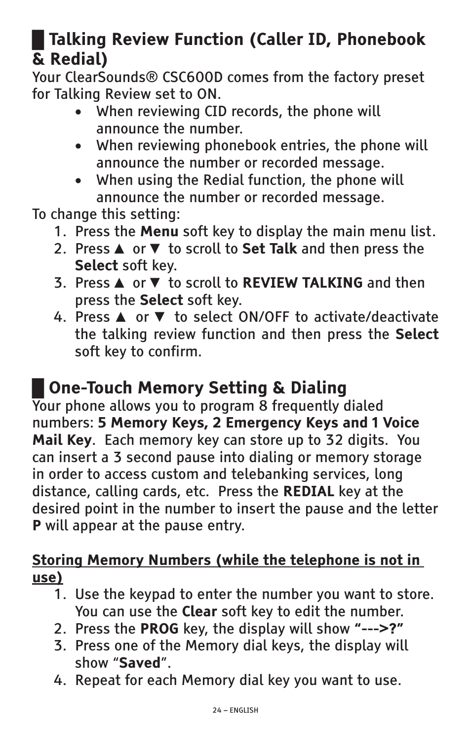 ClearSounds AMPLIFIED FREEDOM PHONE CSC600D User Manual | Page 24 / 138
