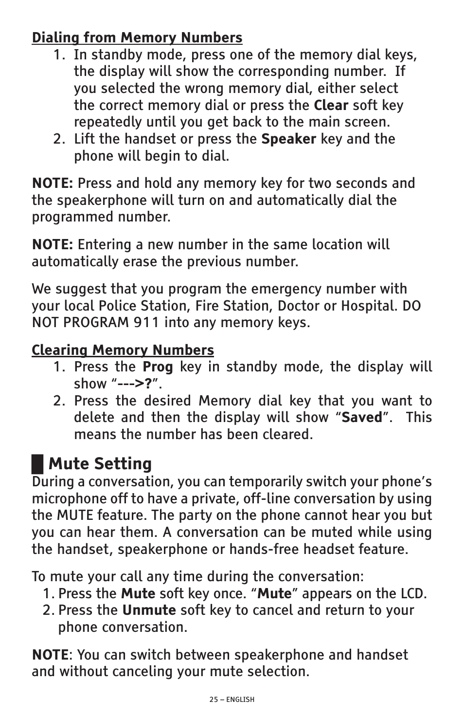 Mute setting | ClearSounds AMPLIFIED FREEDOM PHONE CSC600D User Manual | Page 25 / 138