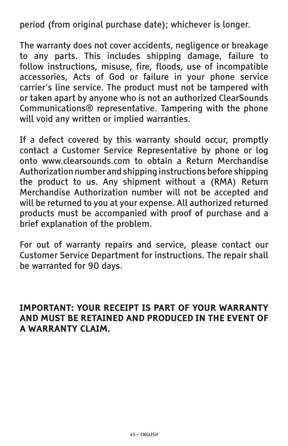 ClearSounds AMPLIFIED FREEDOM PHONE CSC600D User Manual | Page 45 / 138