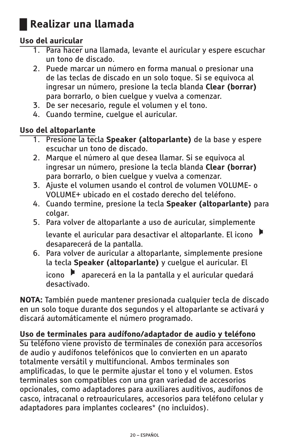 Realizar una llamada | ClearSounds AMPLIFIED FREEDOM PHONE CSC600D User Manual | Page 66 / 138