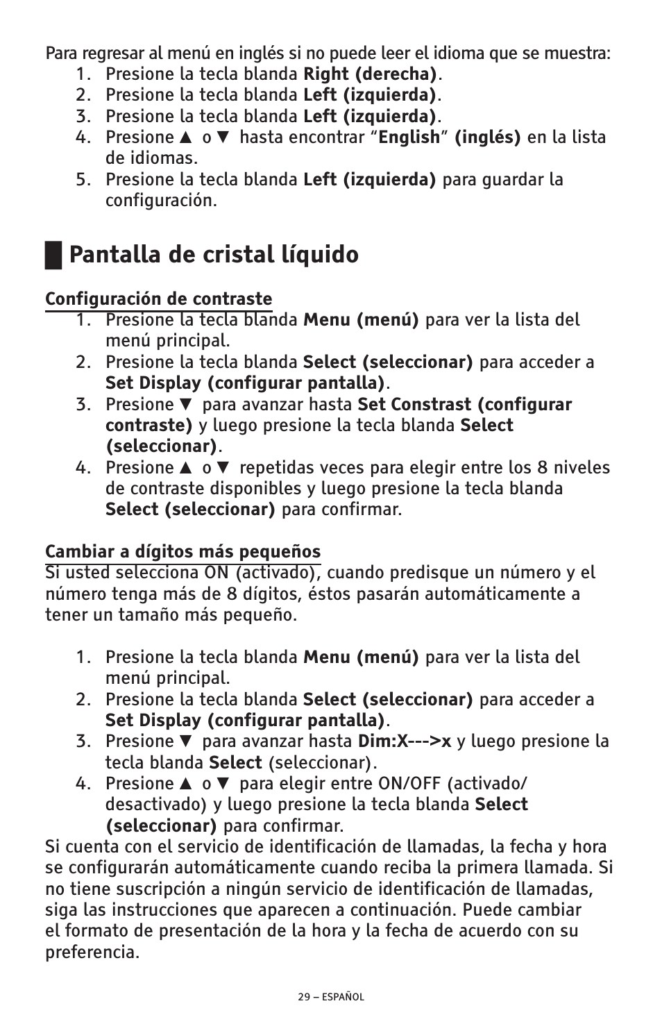 Pantalla de cristal líquido | ClearSounds AMPLIFIED FREEDOM PHONE CSC600D User Manual | Page 75 / 138