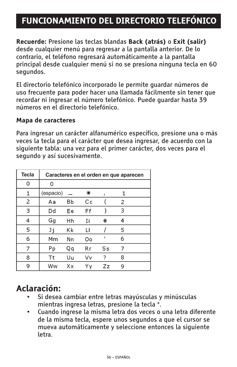 Aclaración, Funcionamiento del directorio telefónico | ClearSounds AMPLIFIED FREEDOM PHONE CSC600D User Manual | Page 82 / 138