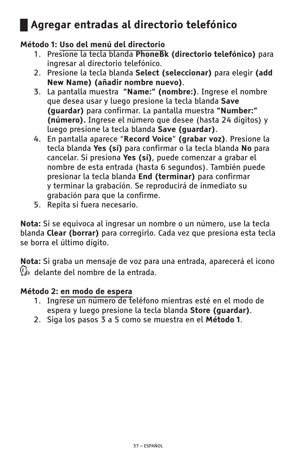 Agregar entradas al directorio telefónico | ClearSounds AMPLIFIED FREEDOM PHONE CSC600D User Manual | Page 83 / 138