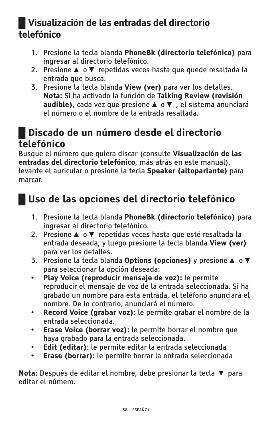 Uso de las opciones del directorio telefónico | ClearSounds AMPLIFIED FREEDOM PHONE CSC600D User Manual | Page 84 / 138