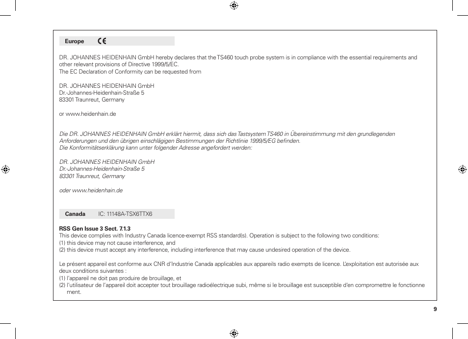 HEIDENHAIN TS 460 User Manual | Page 9 / 44