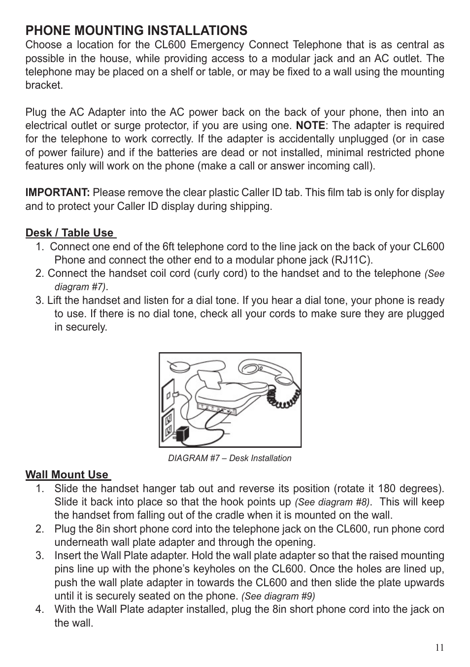Phone mounting installations | ClearSounds CL600 User Manual | Page 11 / 41