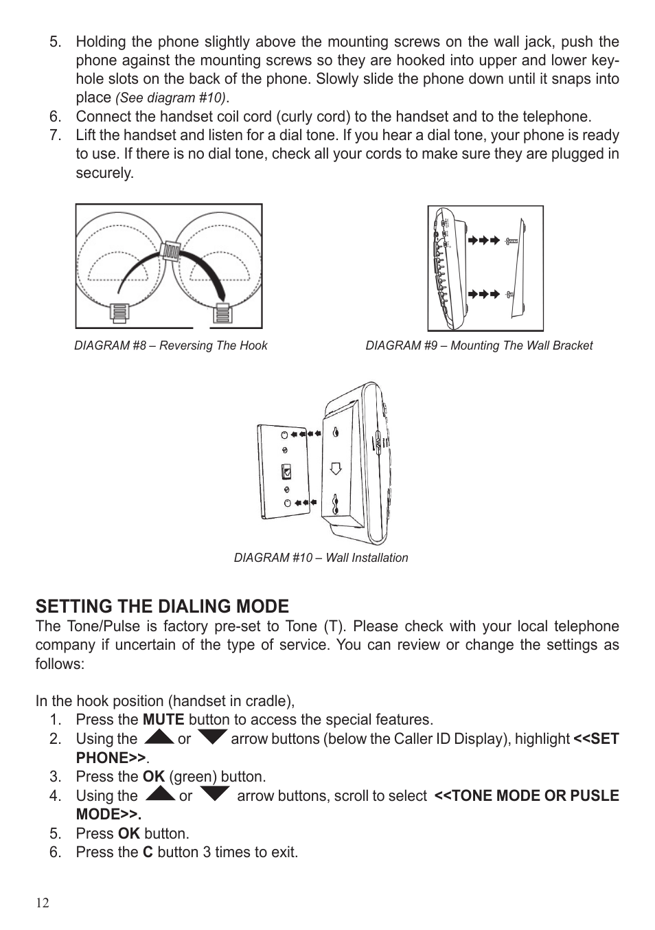 Setting the dialing mode | ClearSounds CL600 User Manual | Page 12 / 41