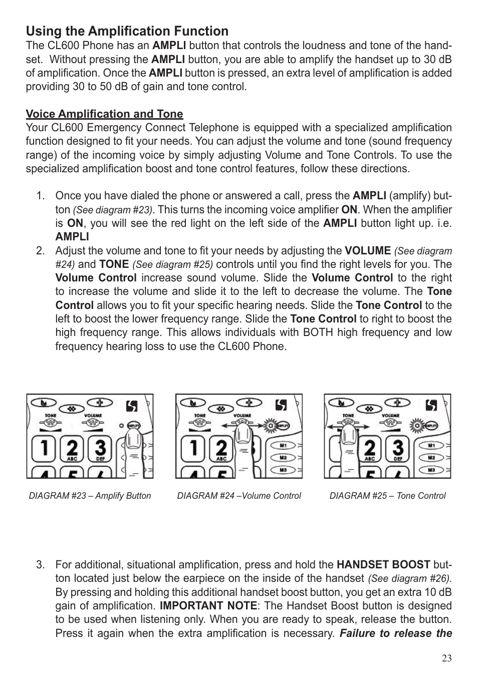Using the amplification function | ClearSounds CL600 User Manual | Page 23 / 41