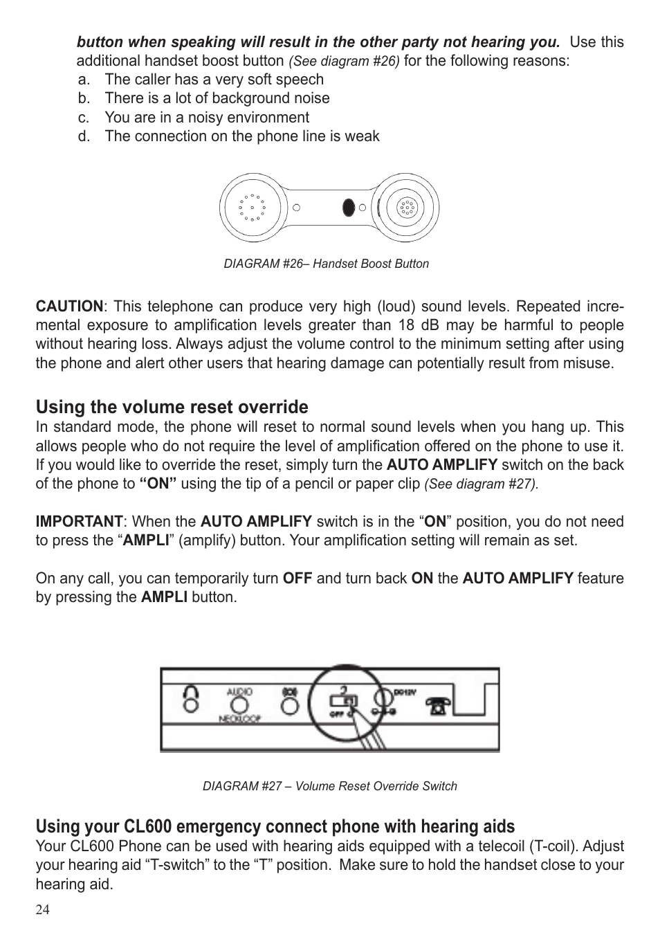 Using the volume reset override | ClearSounds CL600 User Manual | Page 24 / 41