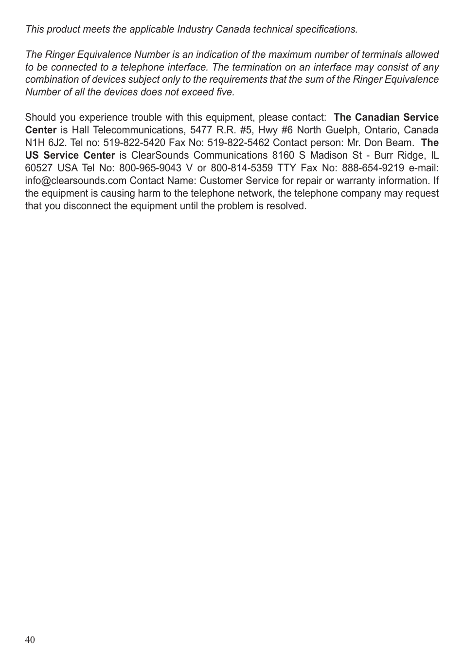 ClearSounds CL600 User Manual | Page 40 / 41
