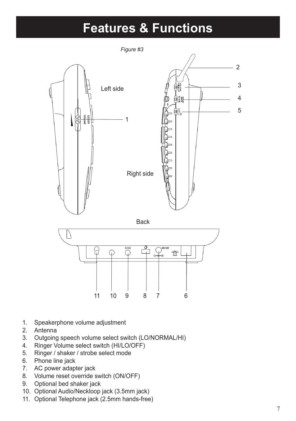 Features & functions | ClearSounds CL600 User Manual | Page 7 / 41