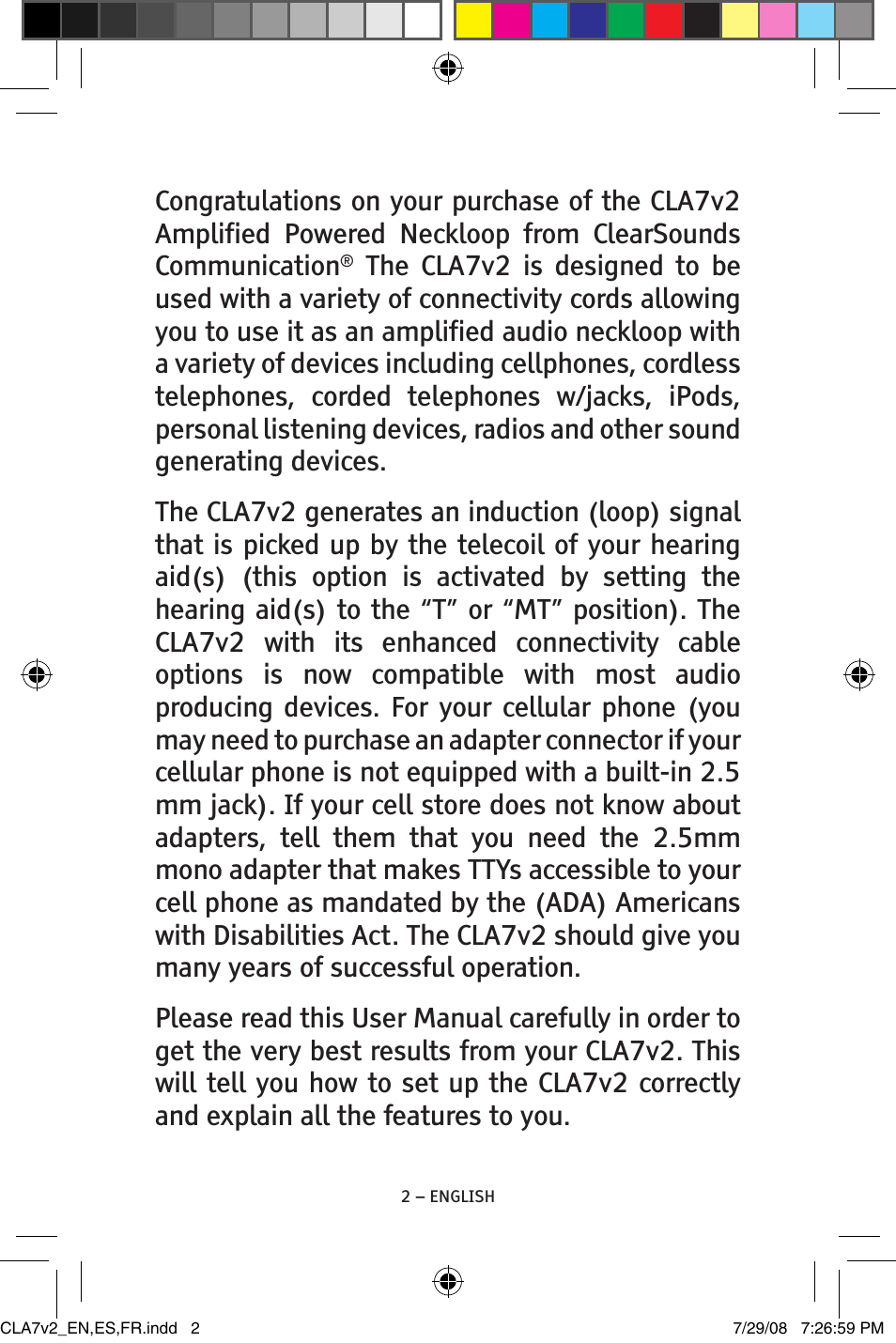ClearSounds CLA7V2 User Manual | Page 2 / 54