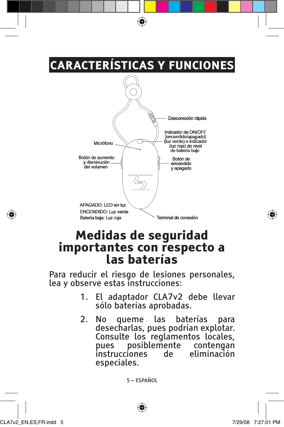 Características y funciones | ClearSounds CLA7V2 User Manual | Page 21 / 54