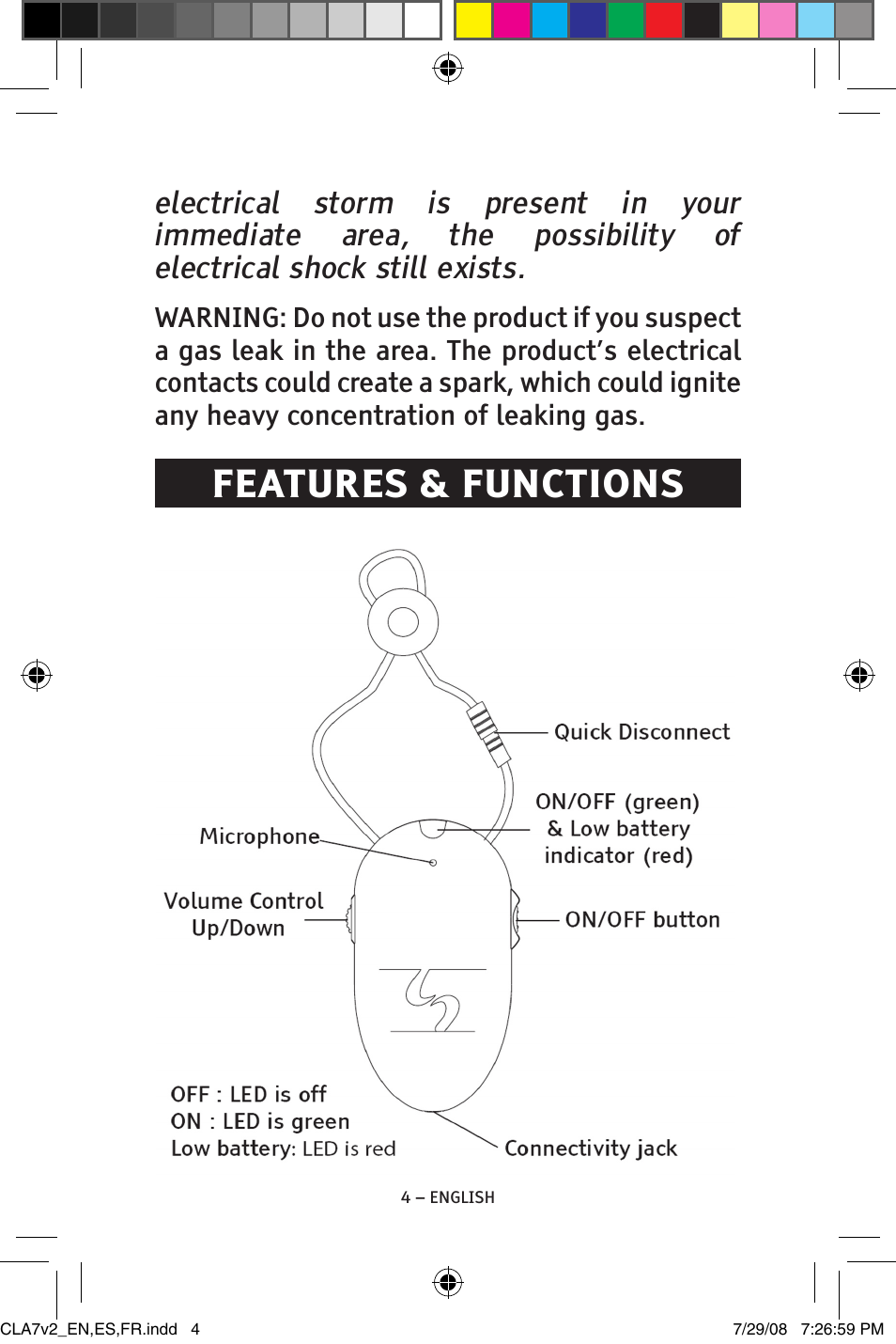 Features & functions | ClearSounds CLA7V2 User Manual | Page 4 / 54