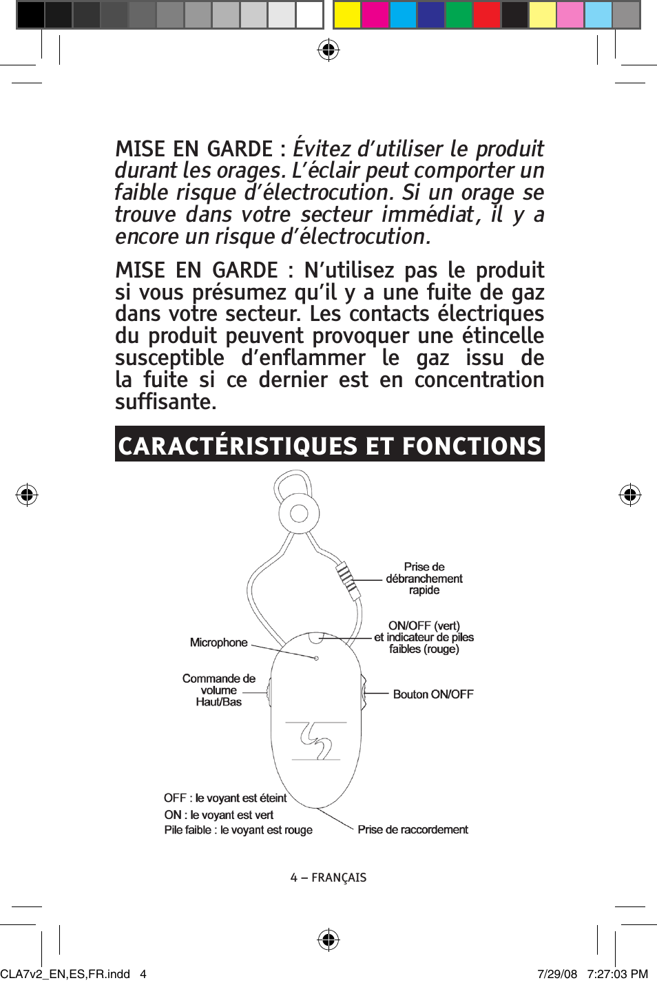 Caractéristiques et fonctions | ClearSounds CLA7V2 User Manual | Page 40 / 54