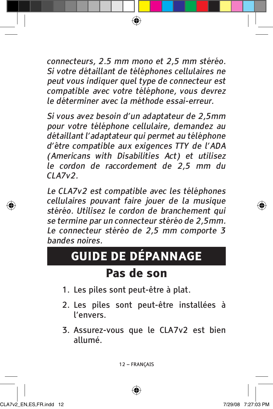 Guide de dépannage pas de son | ClearSounds CLA7V2 User Manual | Page 48 / 54