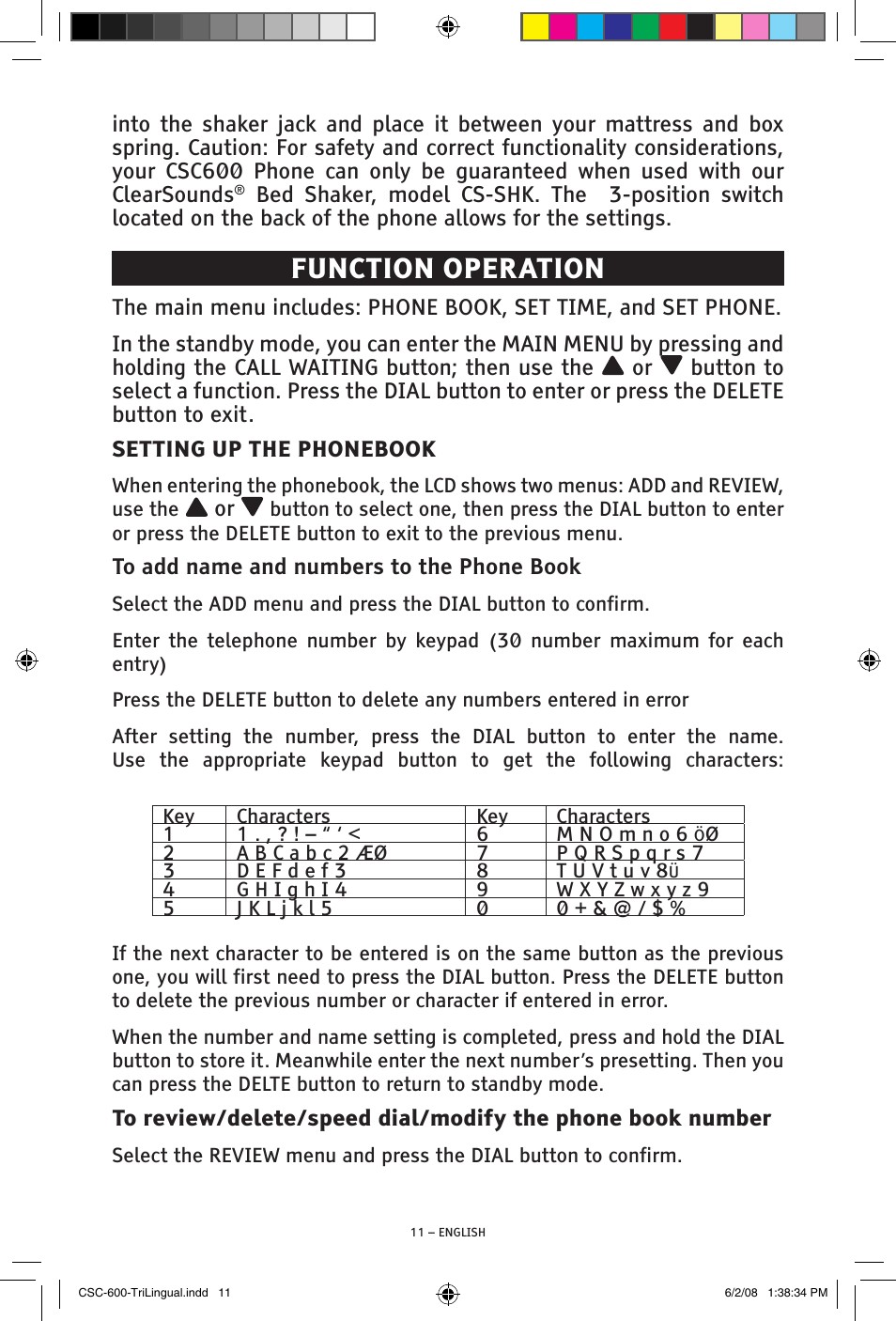 Function operation | ClearSounds V508 User Manual | Page 11 / 70