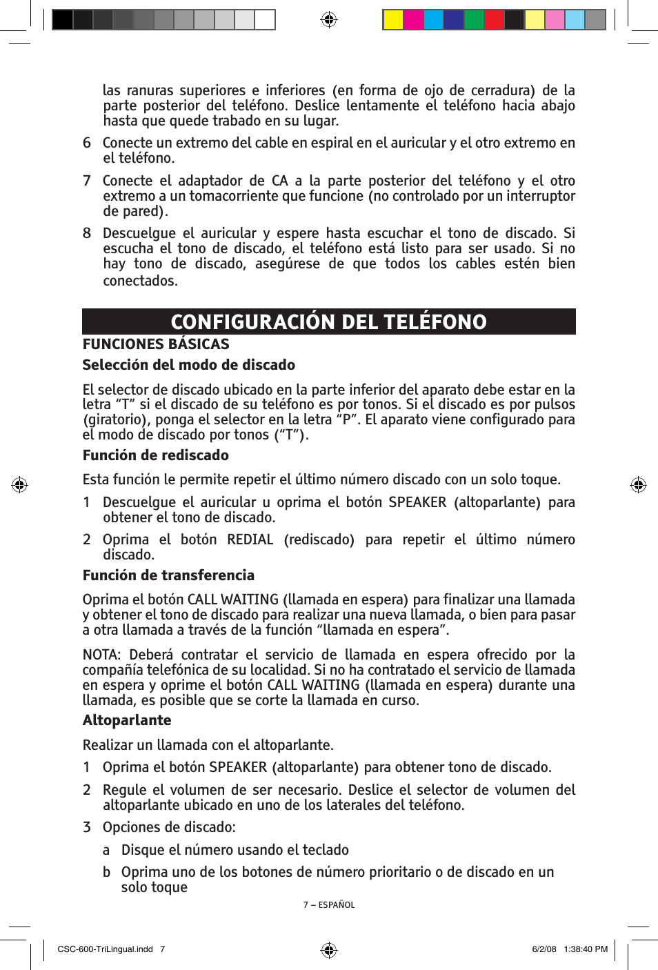 Configuración del teléfono | ClearSounds V508 User Manual | Page 29 / 70