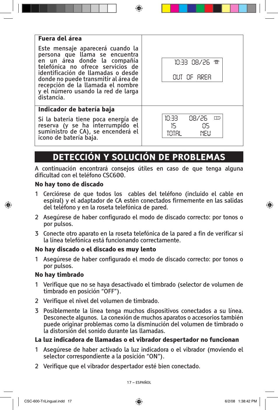 Detección y solución de problemas | ClearSounds V508 User Manual | Page 39 / 70