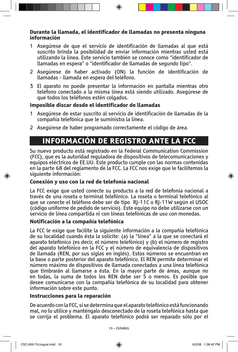 Información de registro ante la fcc | ClearSounds V508 User Manual | Page 41 / 70