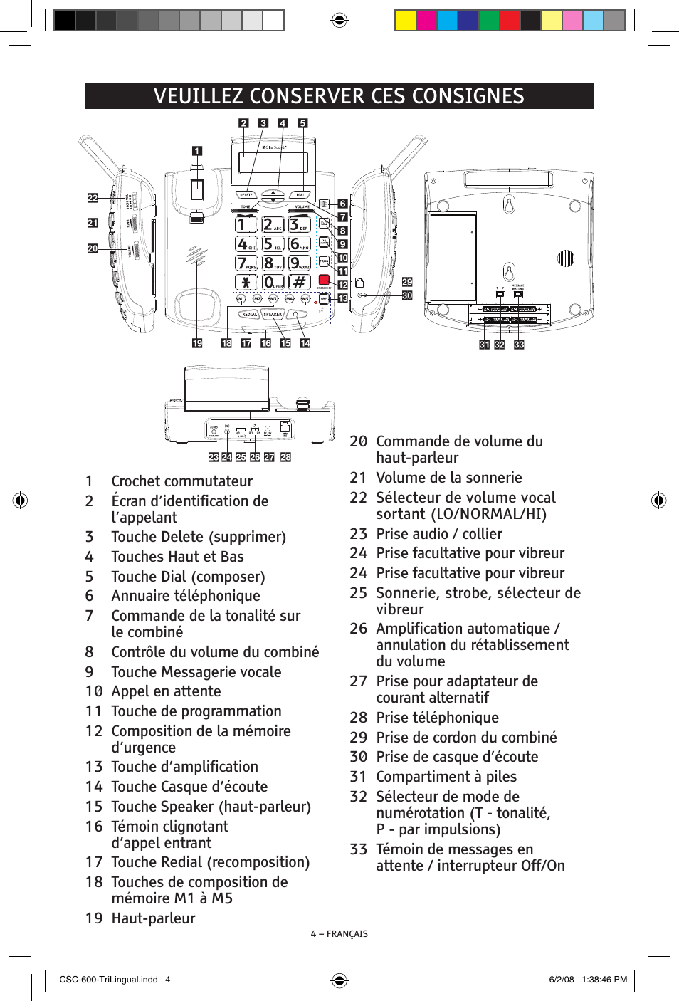 Veuillez conserver ces consignes | ClearSounds V508 User Manual | Page 48 / 70