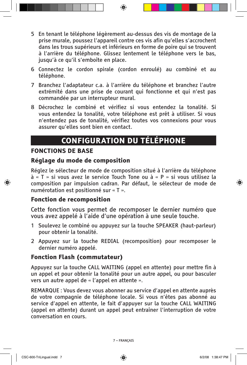Configuration du téléphone | ClearSounds V508 User Manual | Page 51 / 70