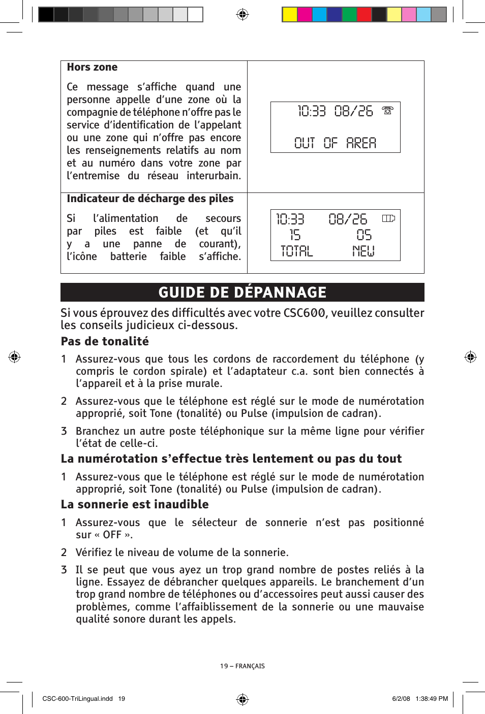 Guide de dépannage | ClearSounds V508 User Manual | Page 63 / 70