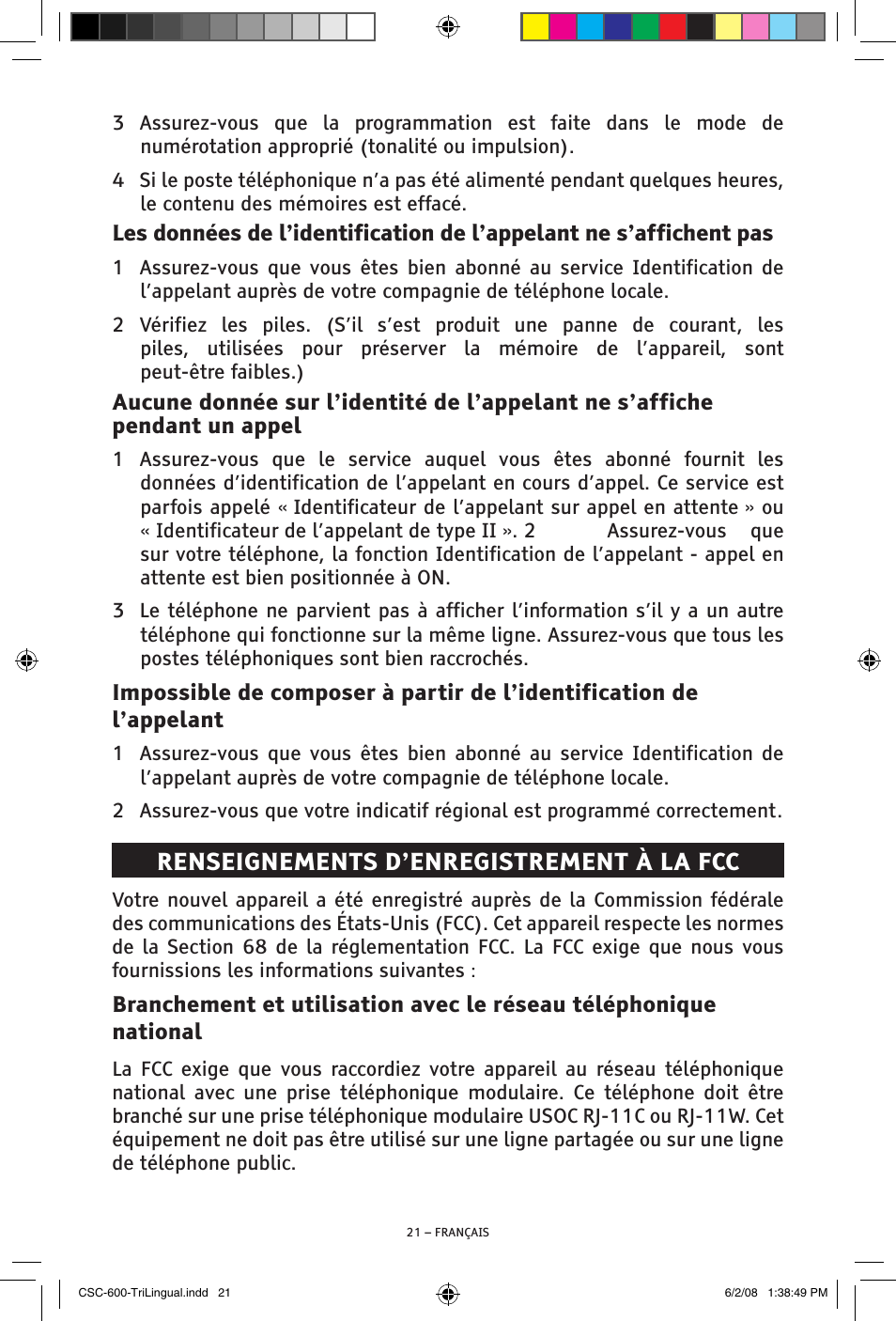 Renseignements d’enregistrement à la fcc | ClearSounds V508 User Manual | Page 65 / 70