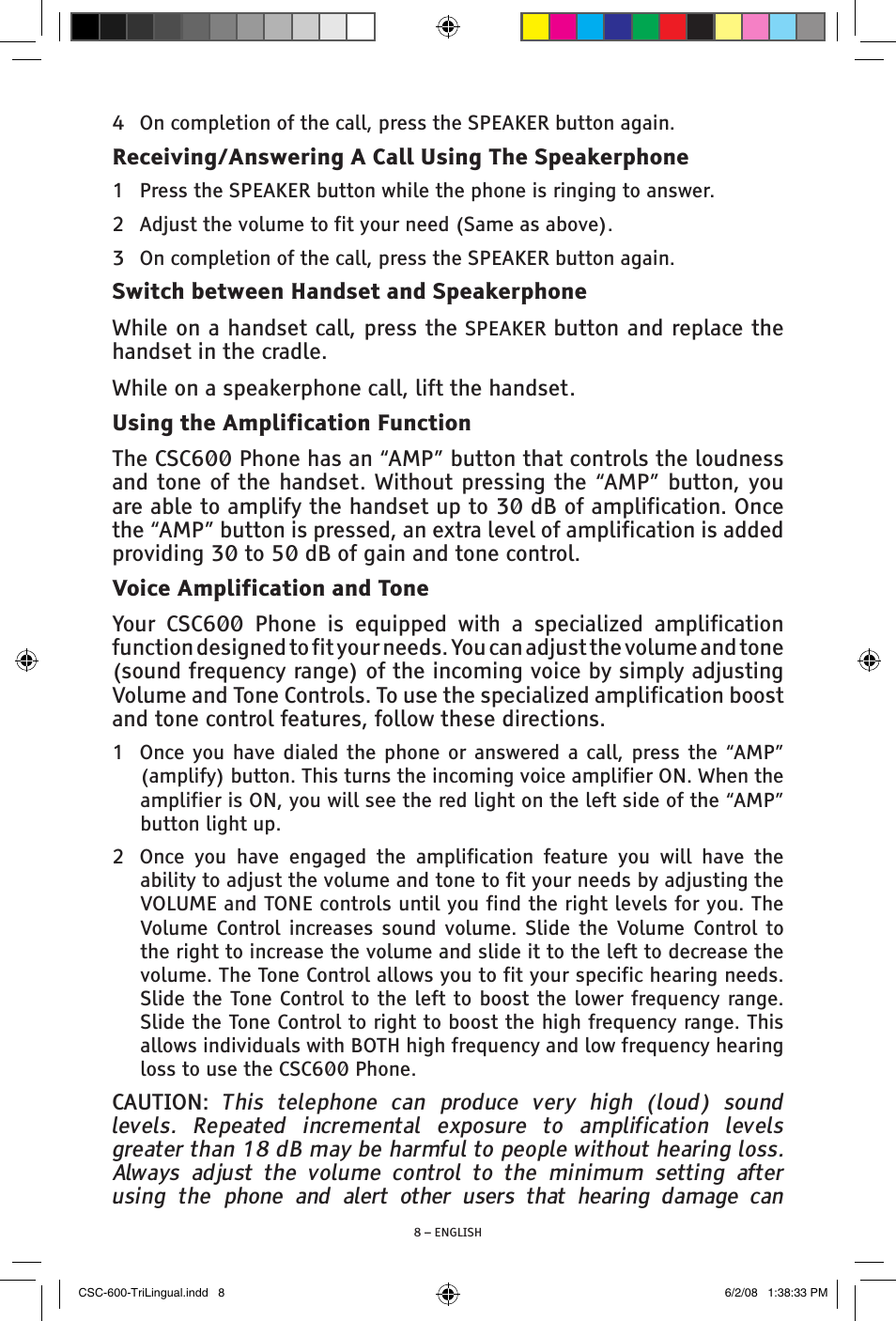 ClearSounds V508 User Manual | Page 8 / 70