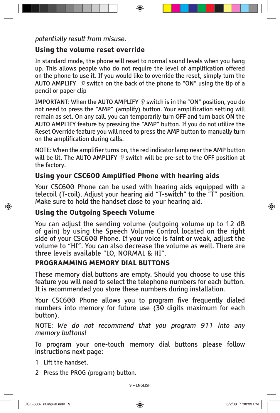 ClearSounds V508 User Manual | Page 9 / 70
