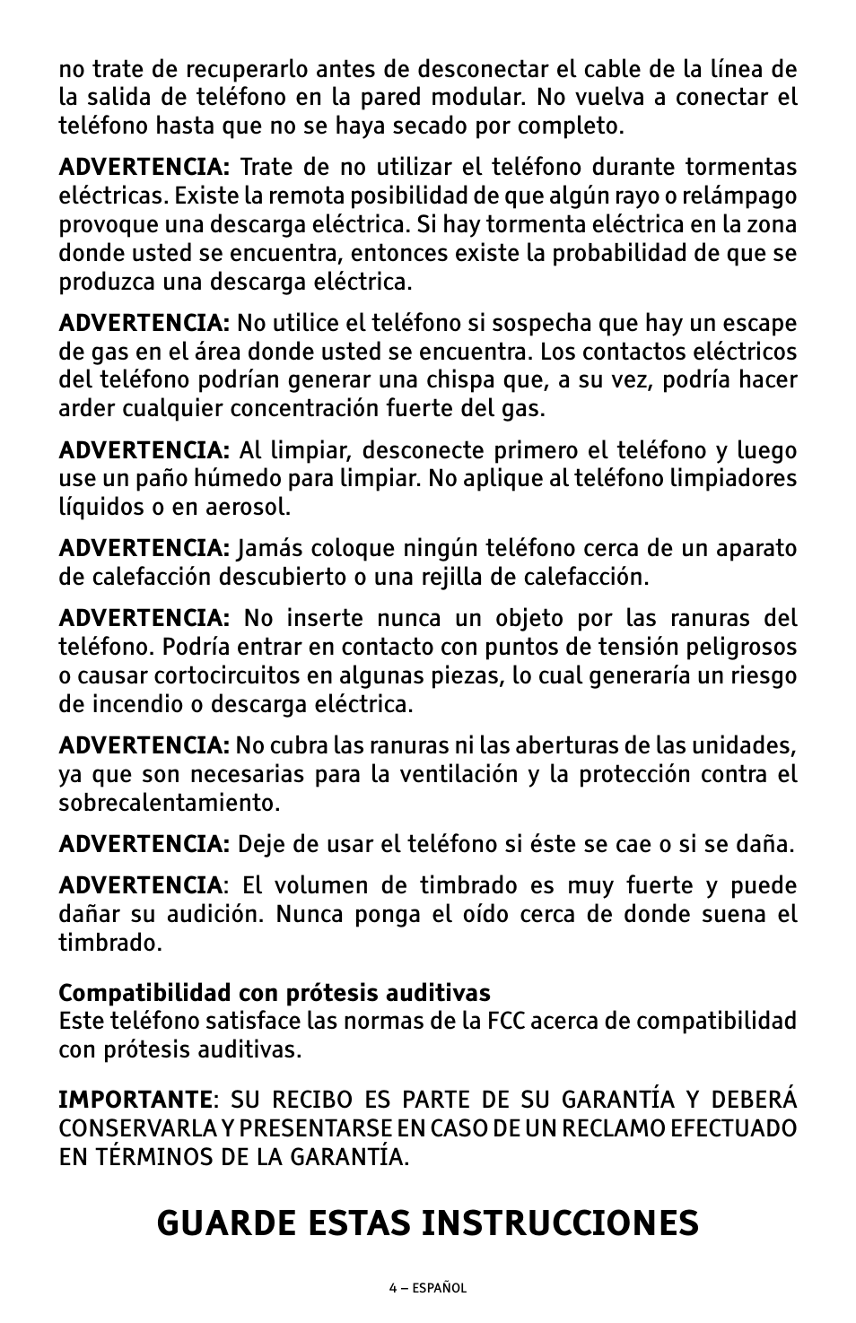Guarde estas instrucciones | ClearSounds CSC500 User Manual | Page 24 / 60