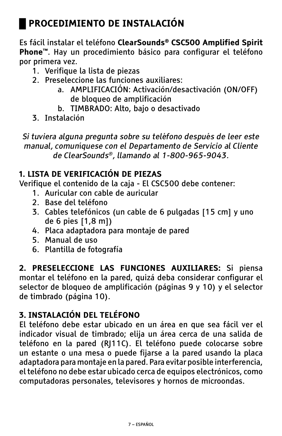 Procedimiento de instalación | ClearSounds CSC500 User Manual | Page 27 / 60